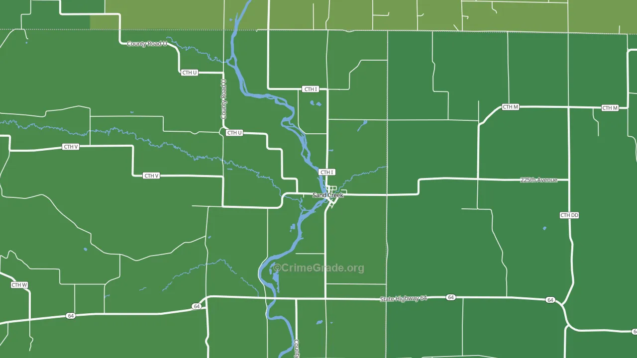 Sand Creek, WI Map of Vehicle Theft Rates
