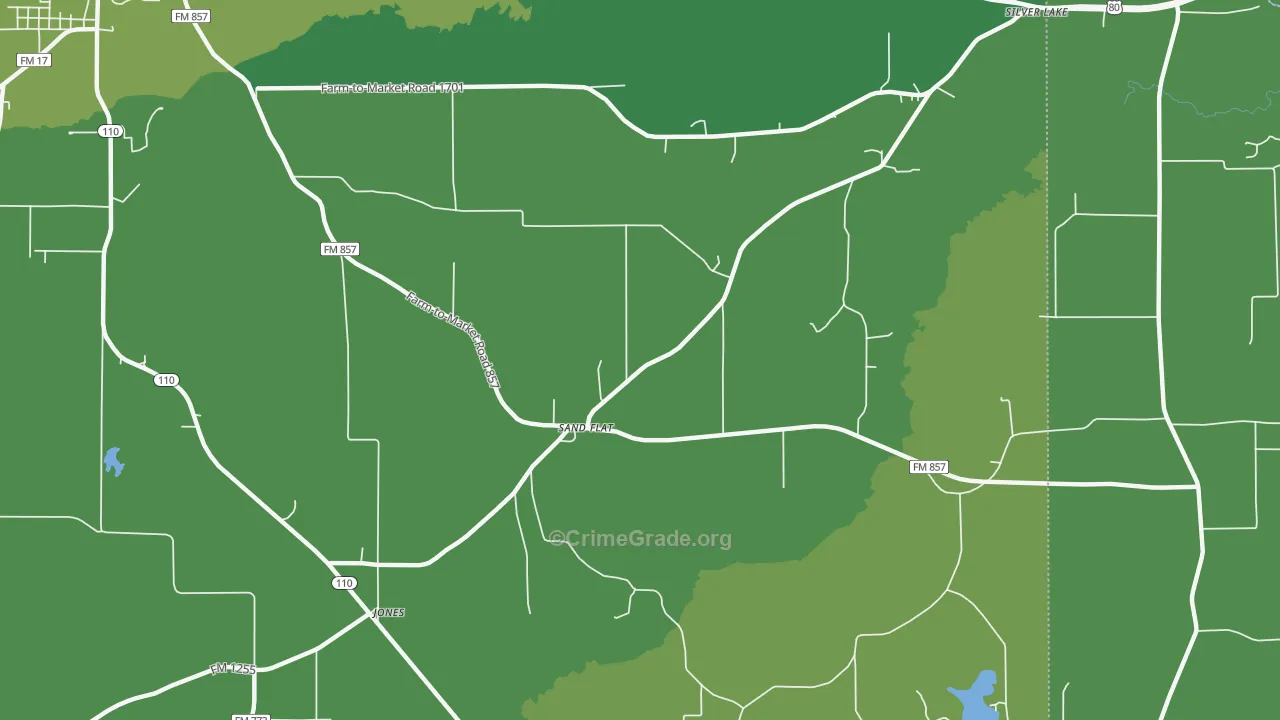 Sand Flat, TX Map of Vehicle Theft Rates