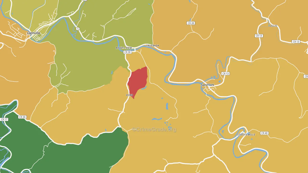 Sand Fork, WV Map of Vehicle Theft Rates