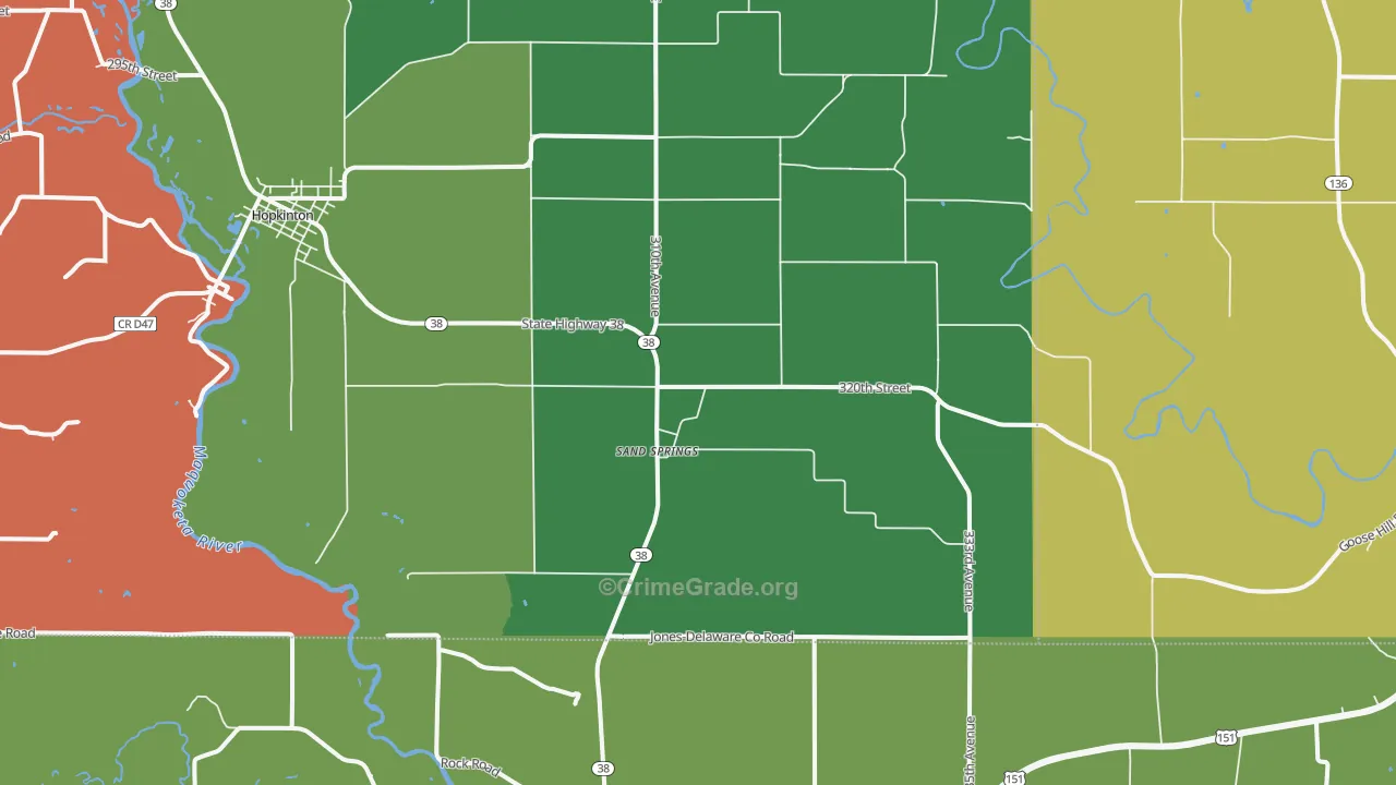Sand Springs, IA Map of Vehicle Theft Rates