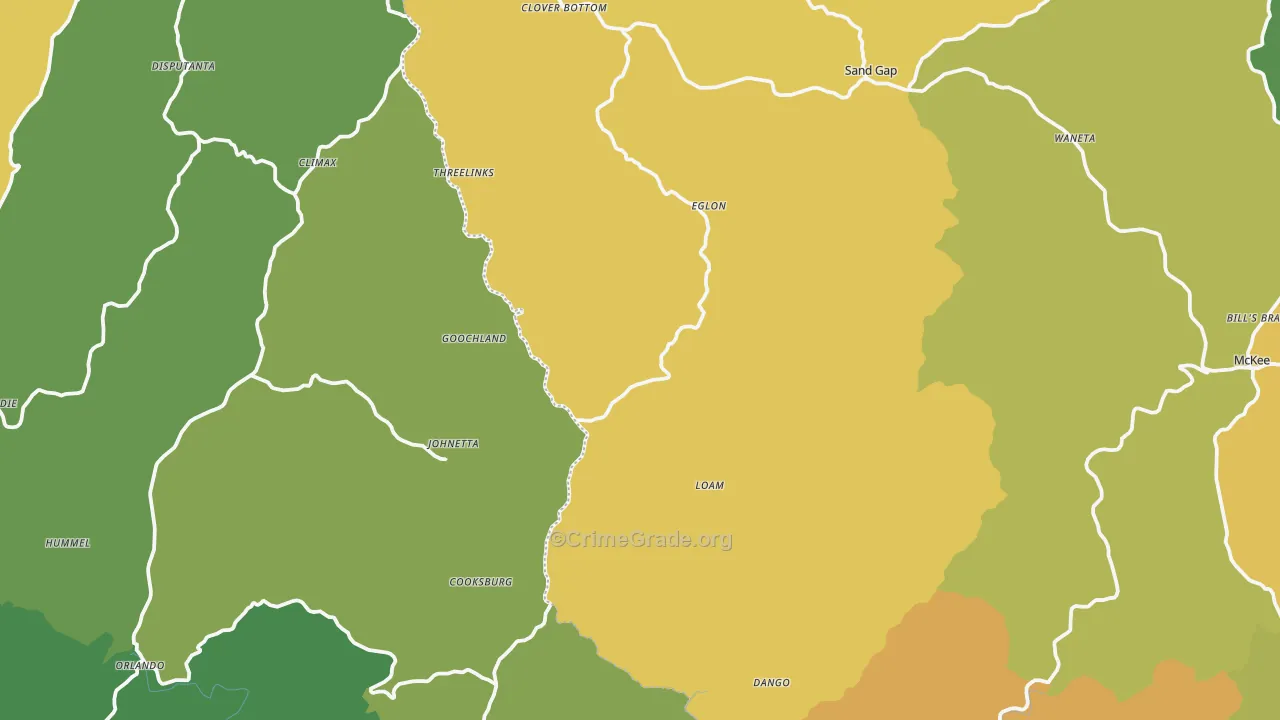 Sand Springs, KY Map of Vehicle Theft Rates