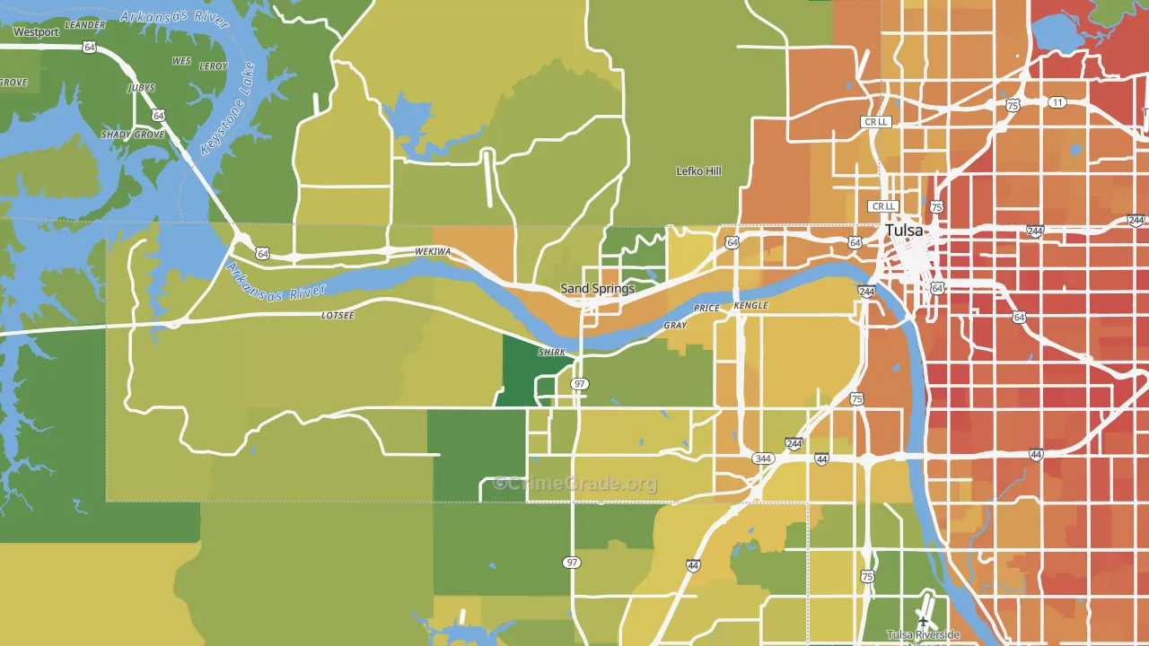 Sand Springs, OK Map of Vehicle Theft Rates