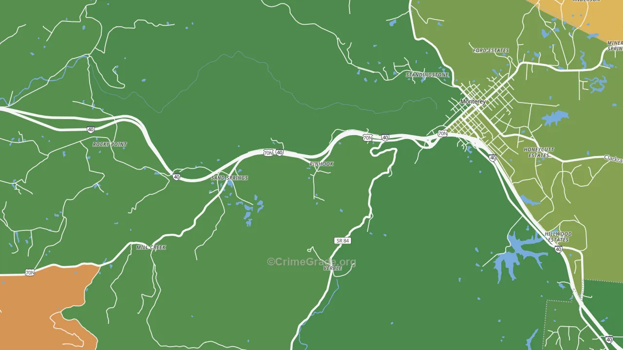 Sand Springs, TN Map of Vehicle Theft Rates