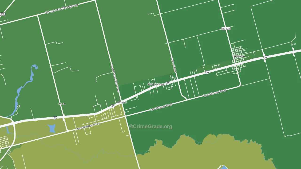 Sand Springs, TX Map of Vehicle Theft Rates