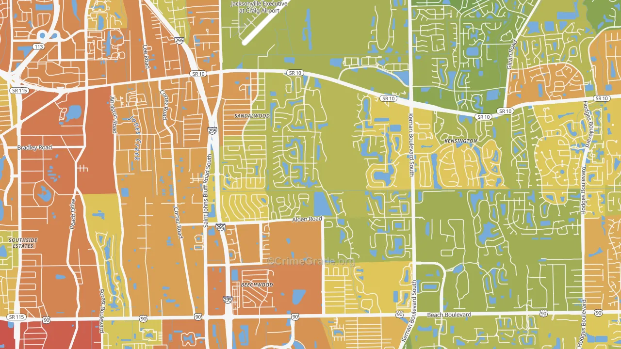 Sandalwood, Jacksonville, FL Map of Vehicle Theft Rates