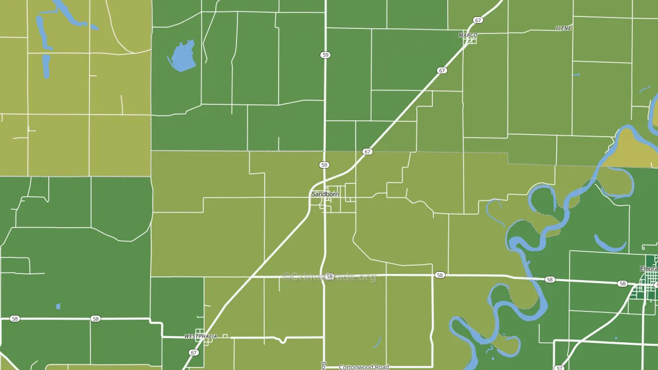 Sandborn, IN Map of Vehicle Theft Rates