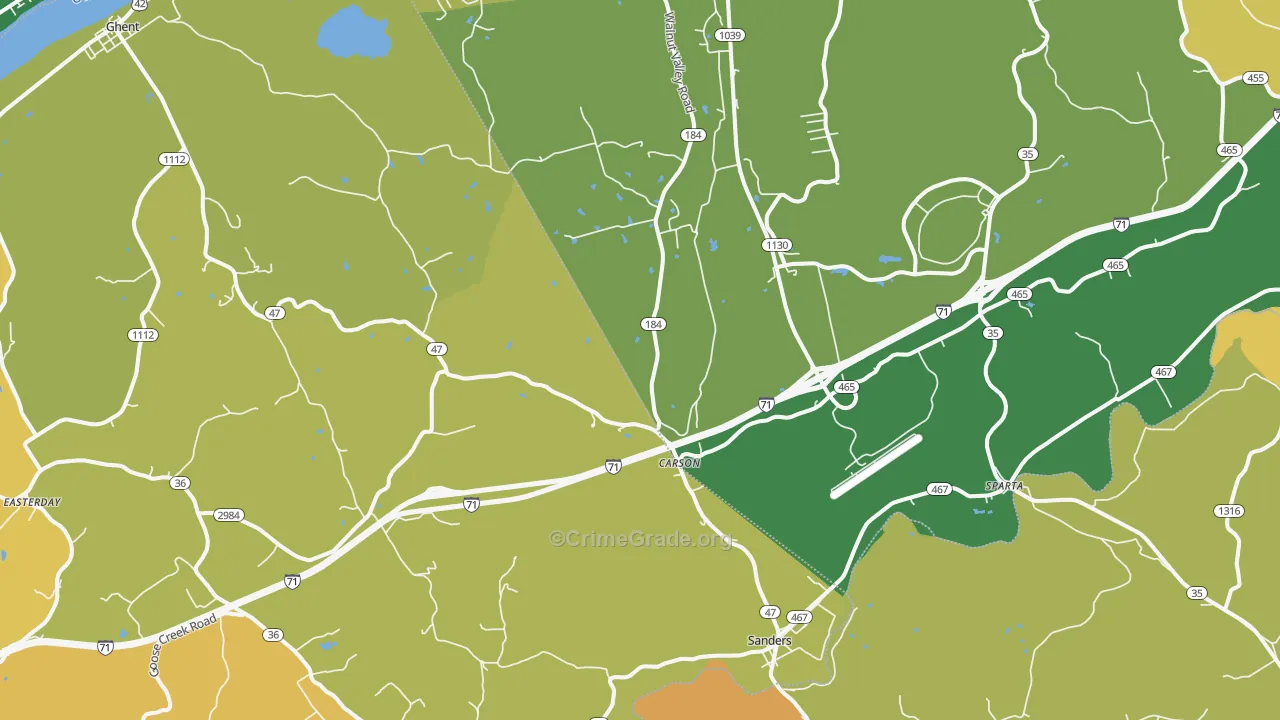 Sanders, KY Map of Vehicle Theft Rates