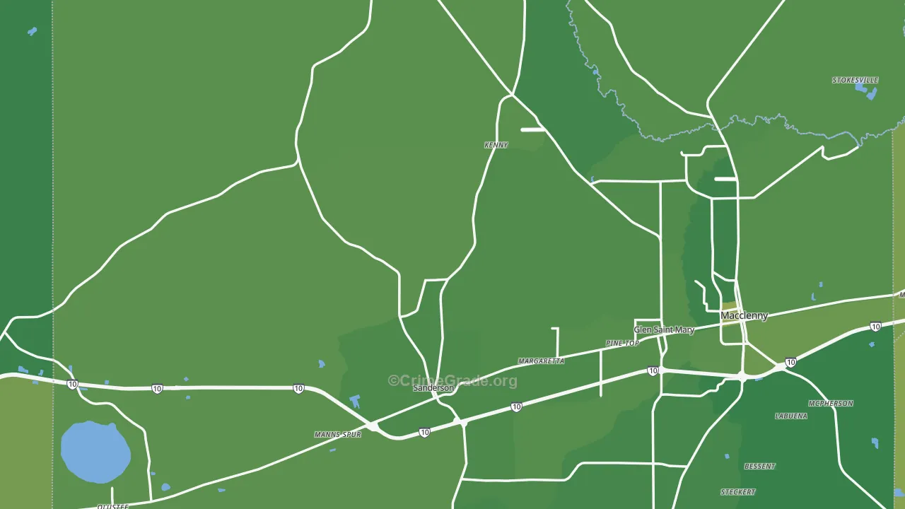 Sanderson, FL Map of Vehicle Theft Rates