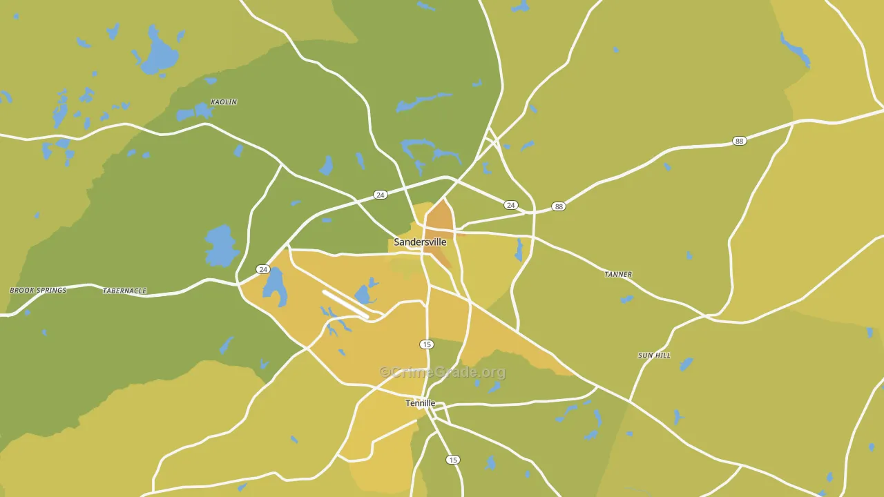 Sandersville, GA Map of Vehicle Theft Rates