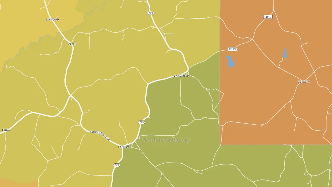 Sandfield, AL Map of Vehicle Theft Rates