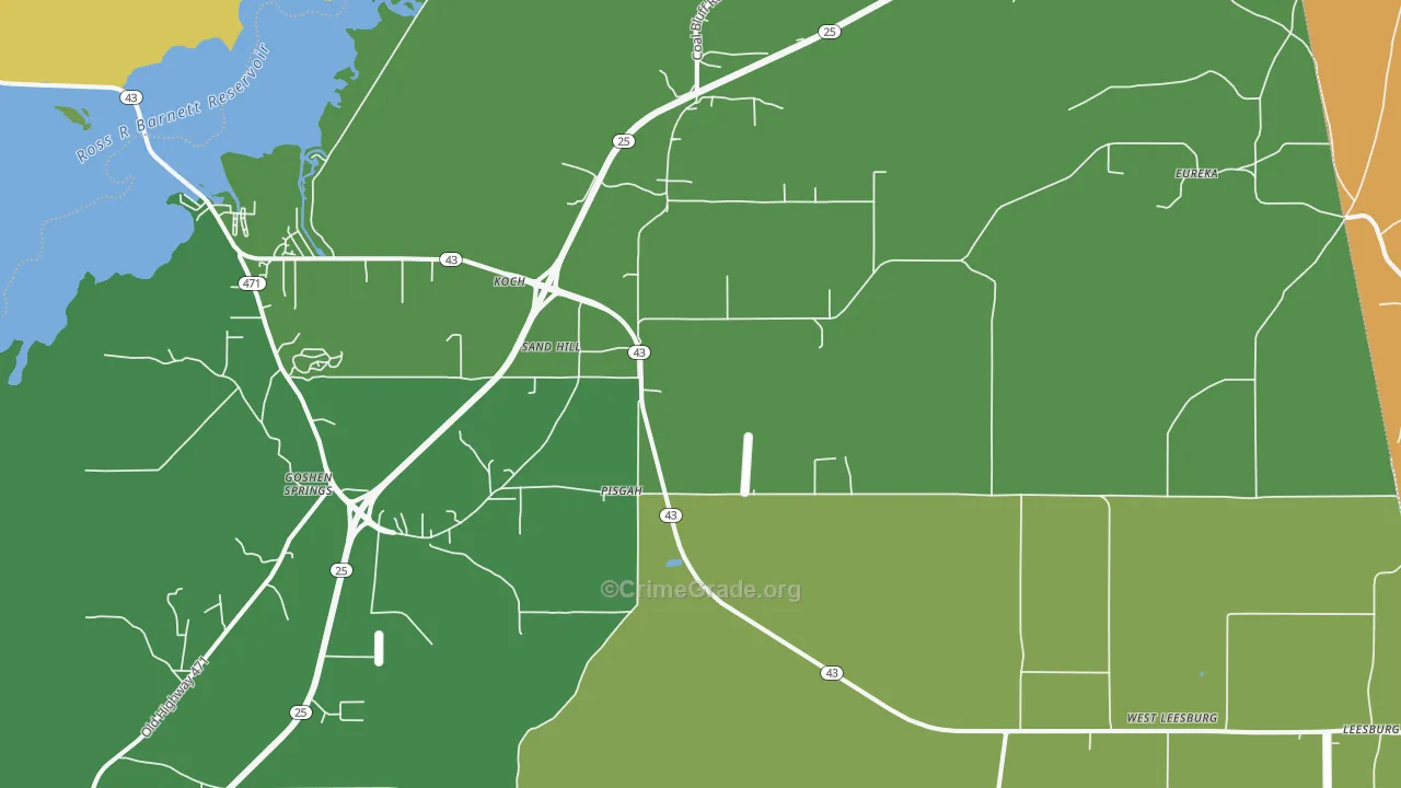 Sandhill, MS Map of Vehicle Theft Rates