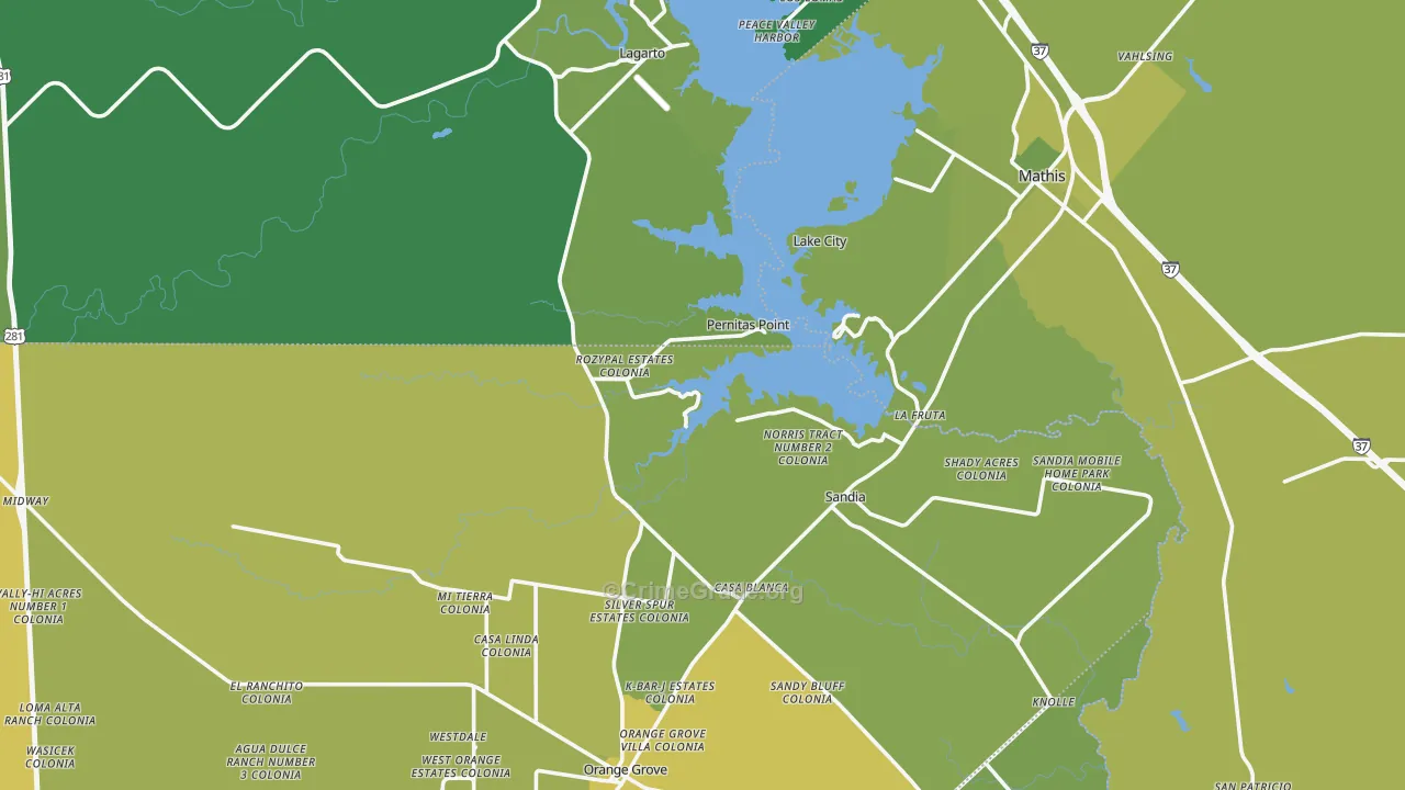 Sandia, TX Map of Vehicle Theft Rates