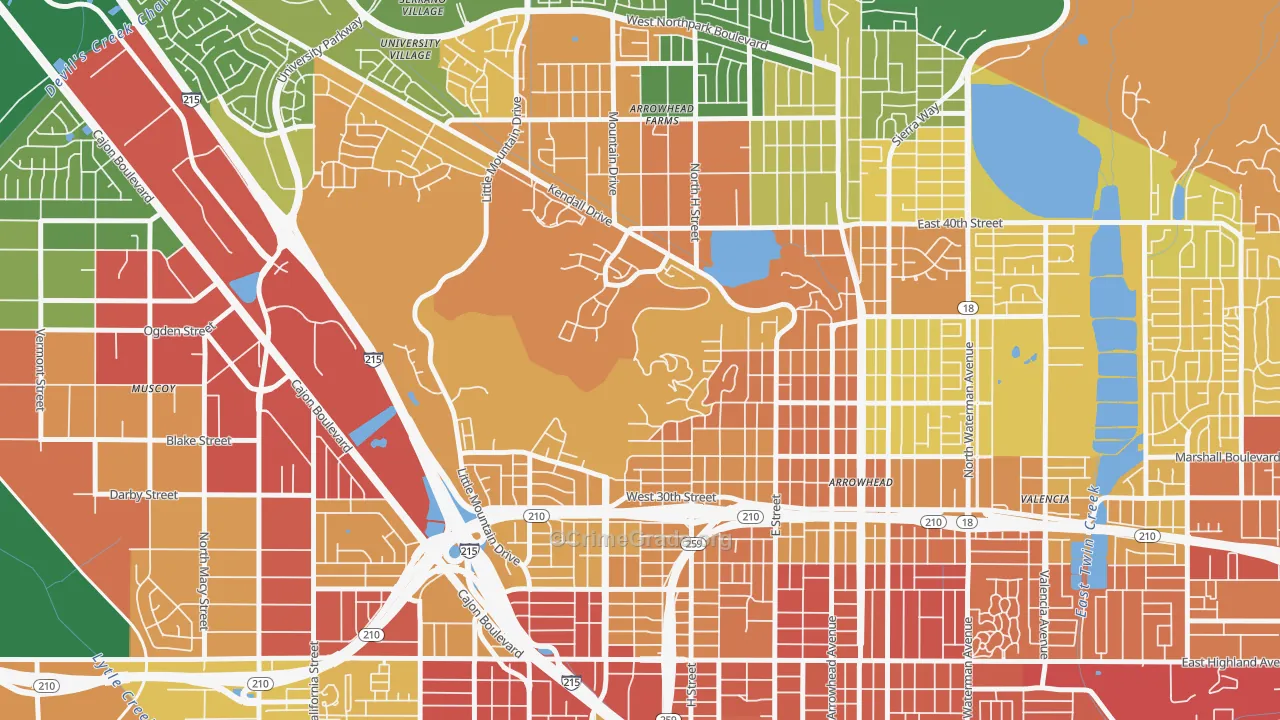 Sandin Hills, San Bernardino, CA Map of Vehicle Theft Rates