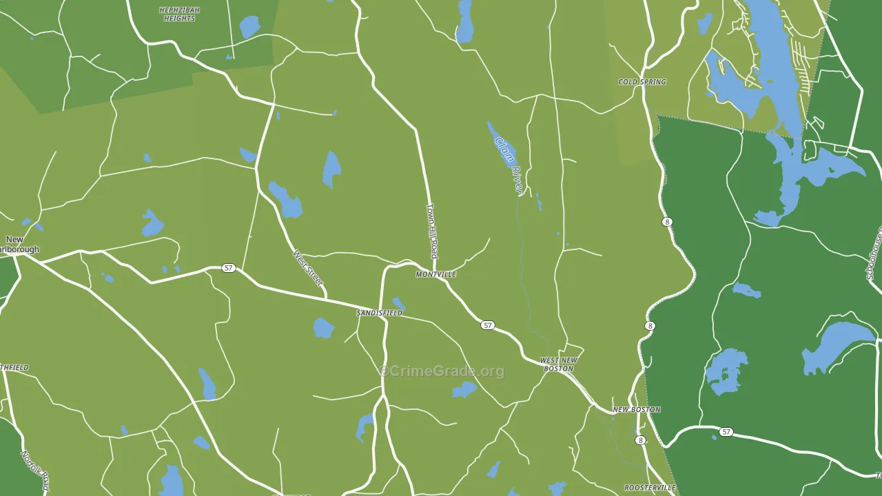 Sandisfield, MA Map of Vehicle Theft Rates