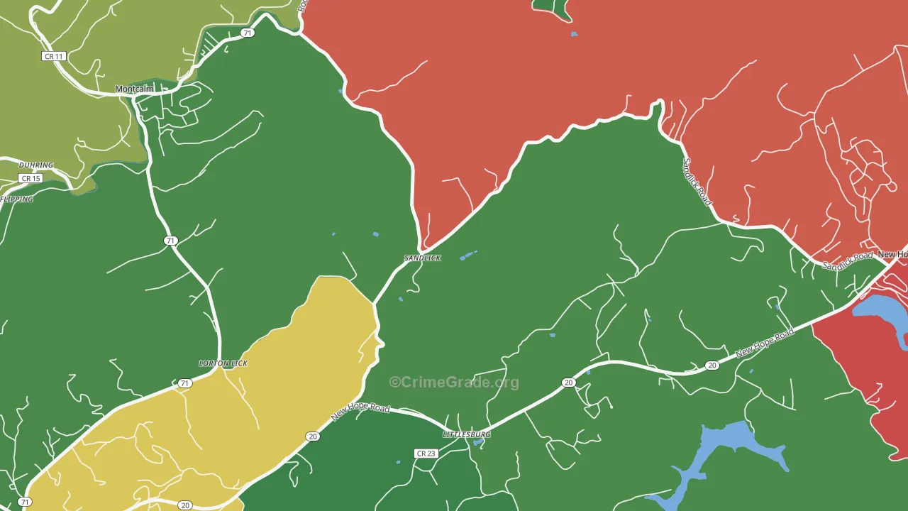 Sandlick, WV Map of Vehicle Theft Rates