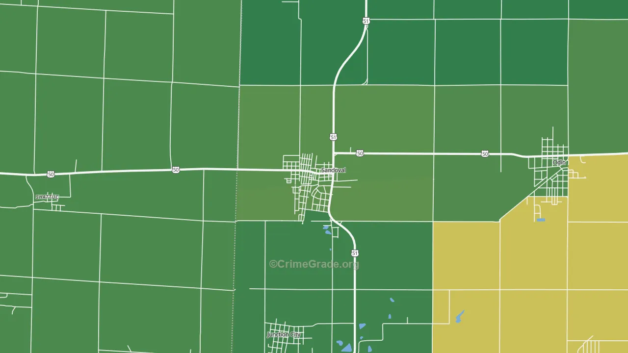 Sandoval, IL Map of Vehicle Theft Rates