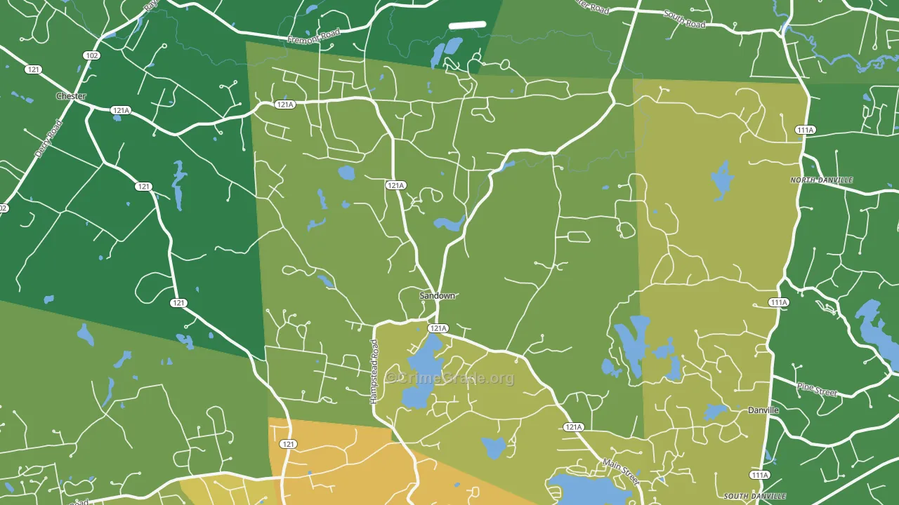 Sandown, NH Map of Vehicle Theft Rates