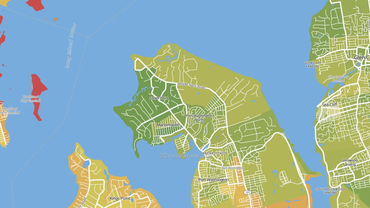 Sands Point, NY Map of Vehicle Theft Rates