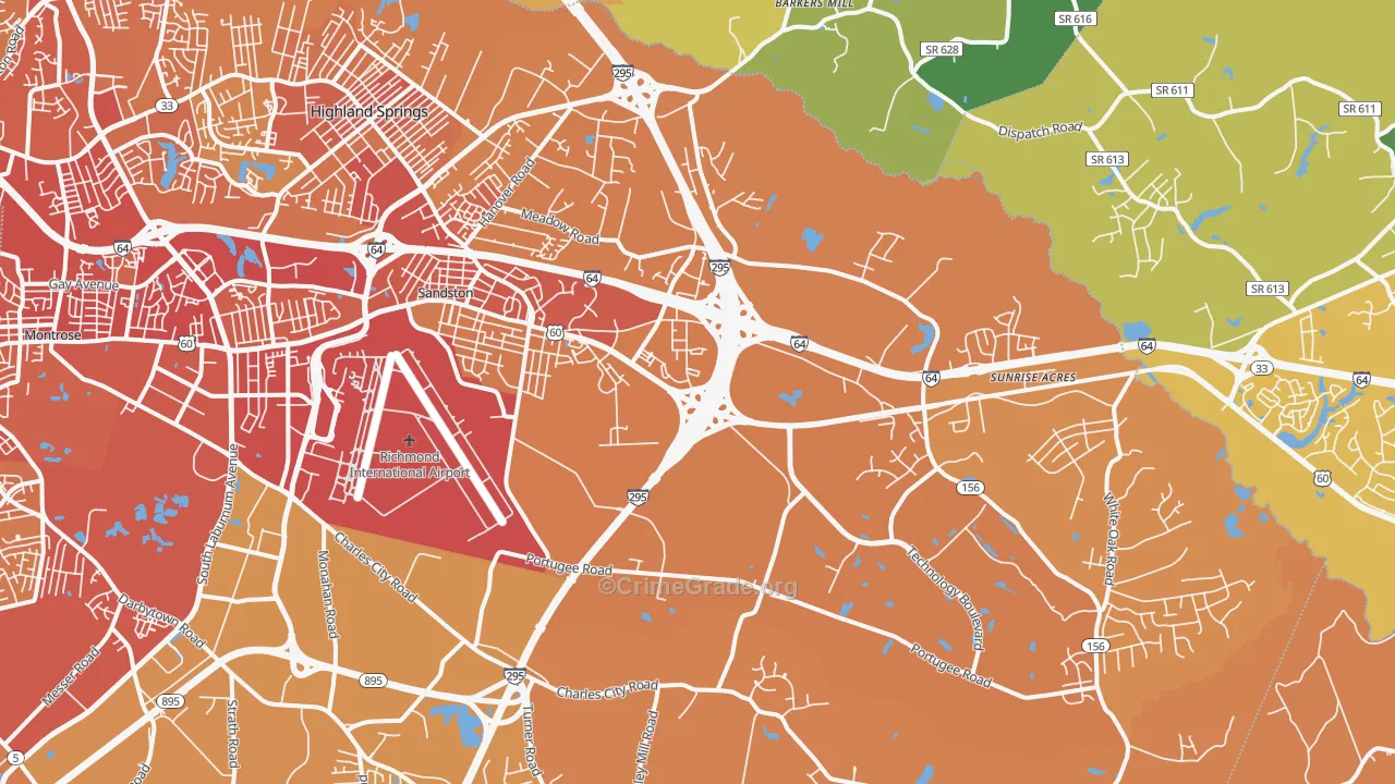 Sandston, VA Map of Vehicle Theft Rates
