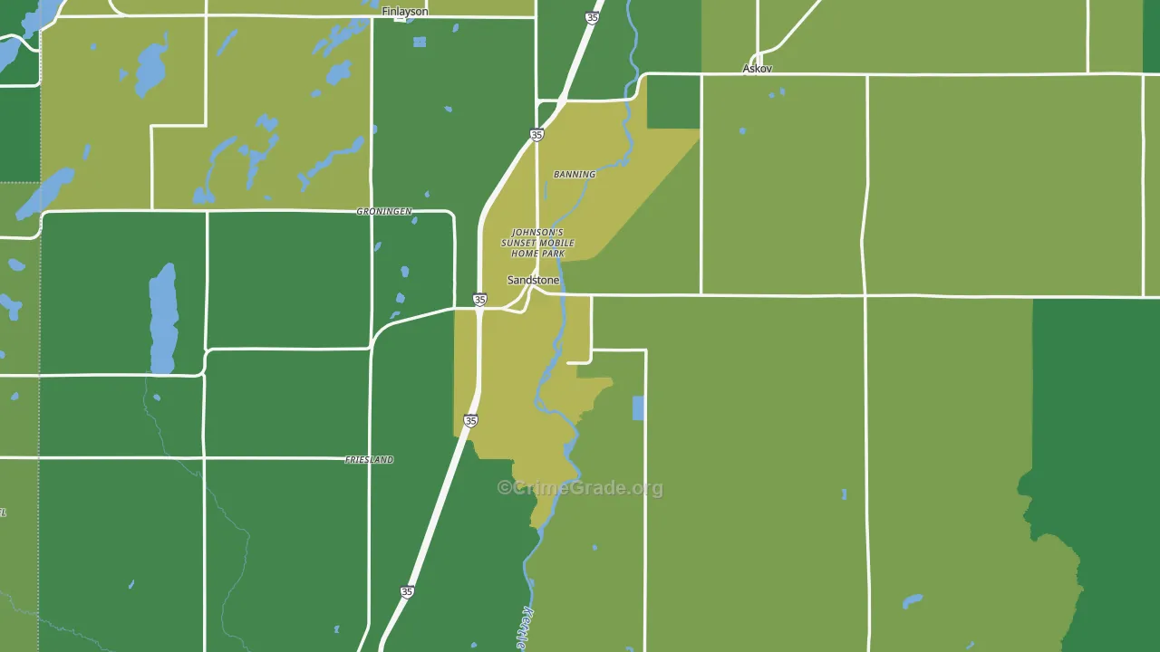 Sandstone, MN Map of Vehicle Theft Rates