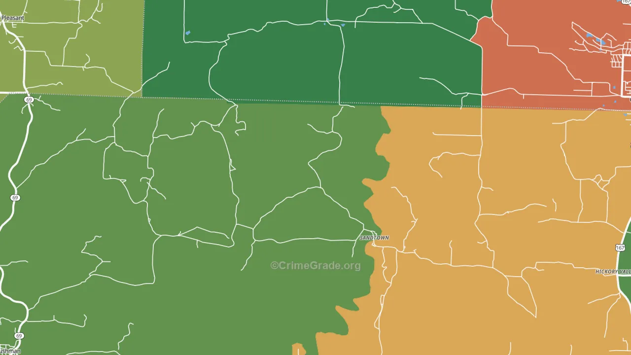Sandtown, AR Map of Vehicle Theft Rates