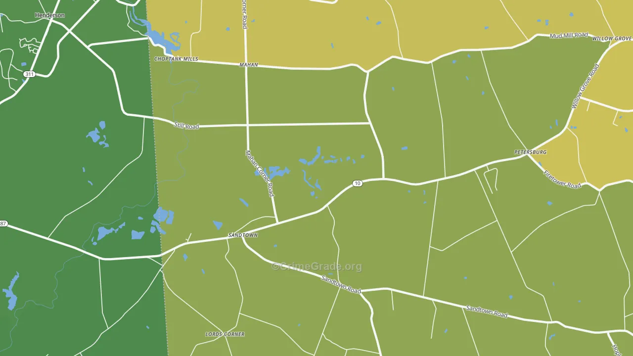 Sandtown, DE Map of Vehicle Theft Rates