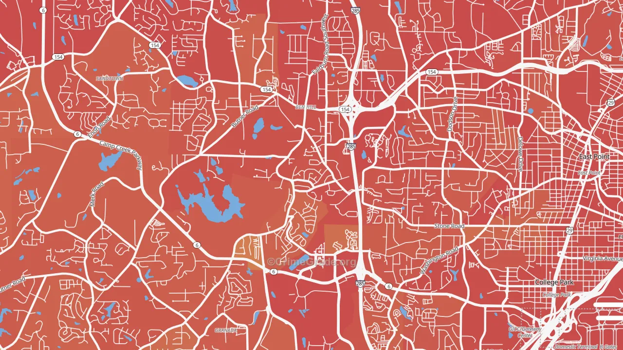 Sandtown-Southeastern Atlanta, Atlanta, GA Map of Vehicle Theft Rates