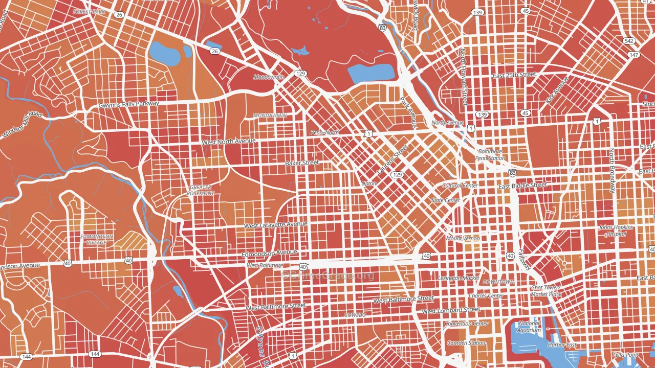 Sandtown-Winchester, Baltimore, MD Map of Vehicle Theft Rates