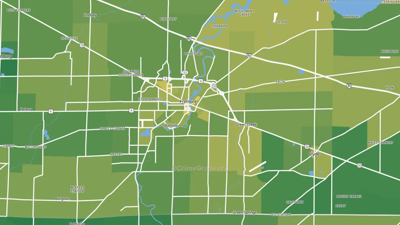 Sandusky County, OH Map of Vehicle Theft Rates