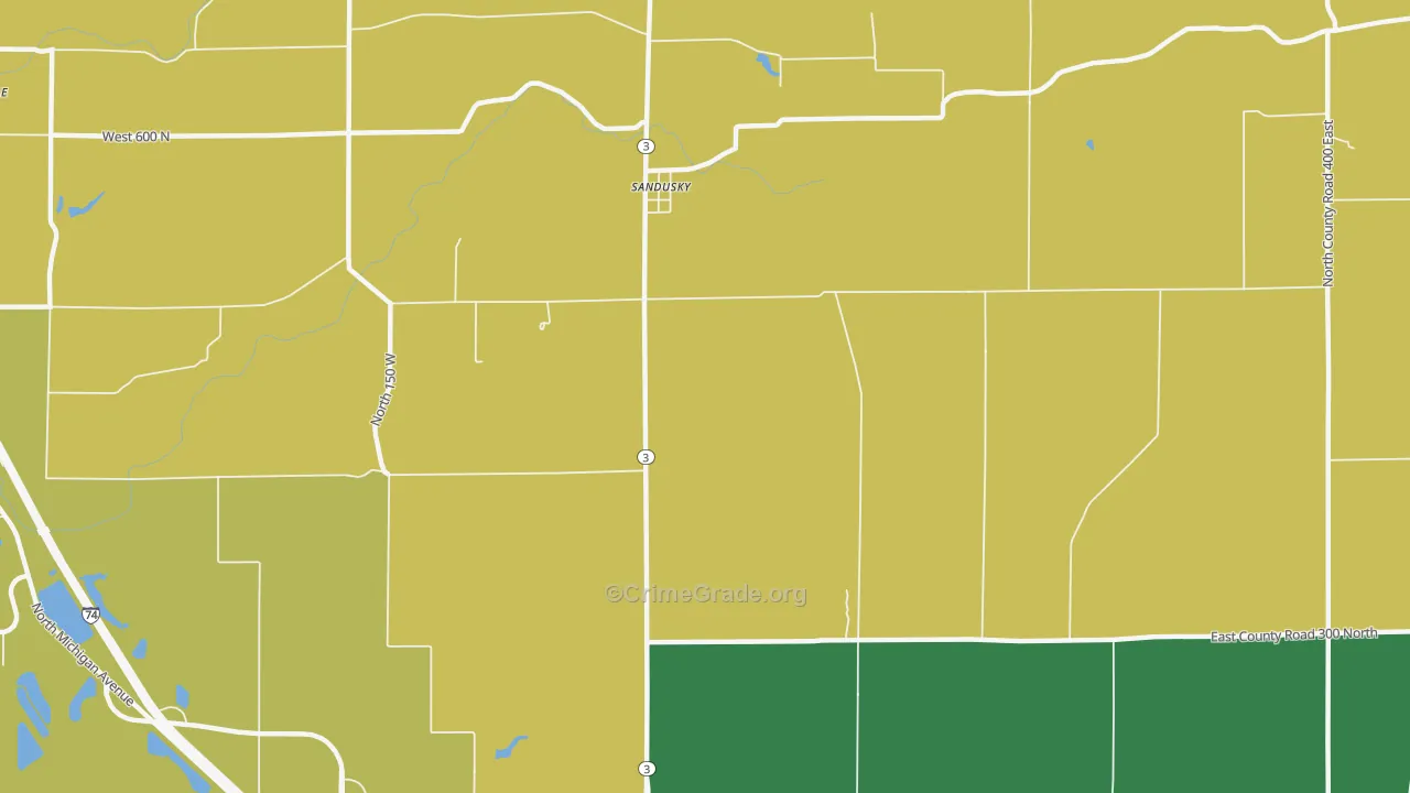 Sandusky, IN Map of Vehicle Theft Rates
