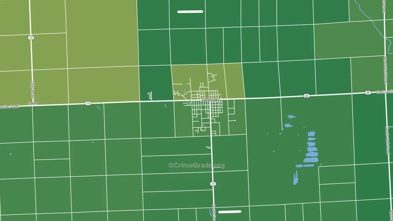 Sandusky, MI Map of Vehicle Theft Rates
