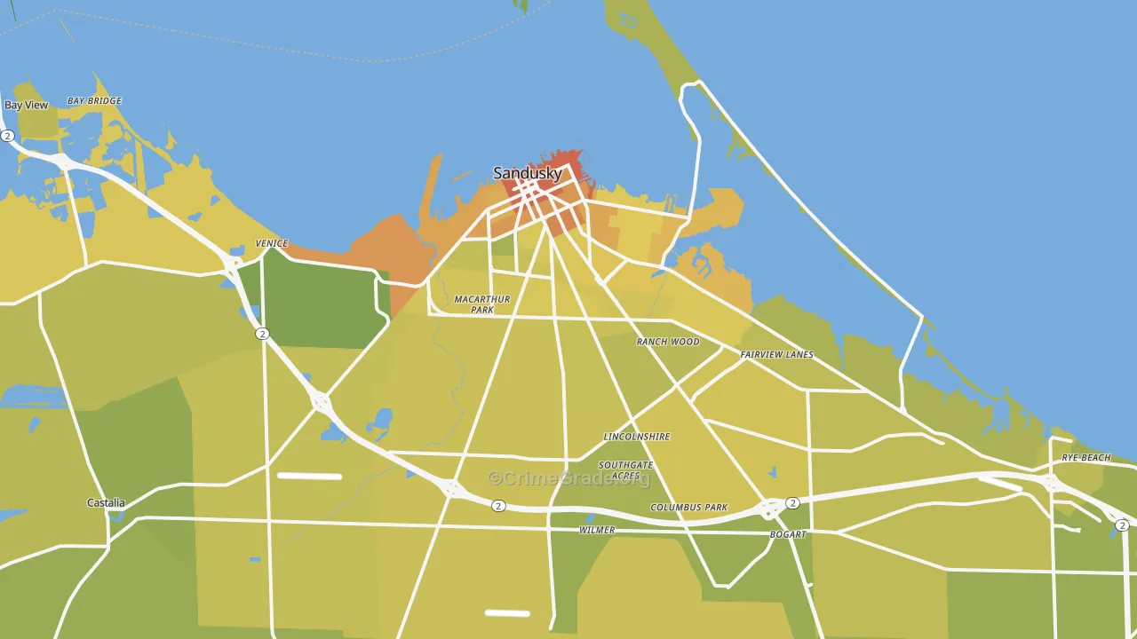 Sandusky, OH Map of Vehicle Theft Rates