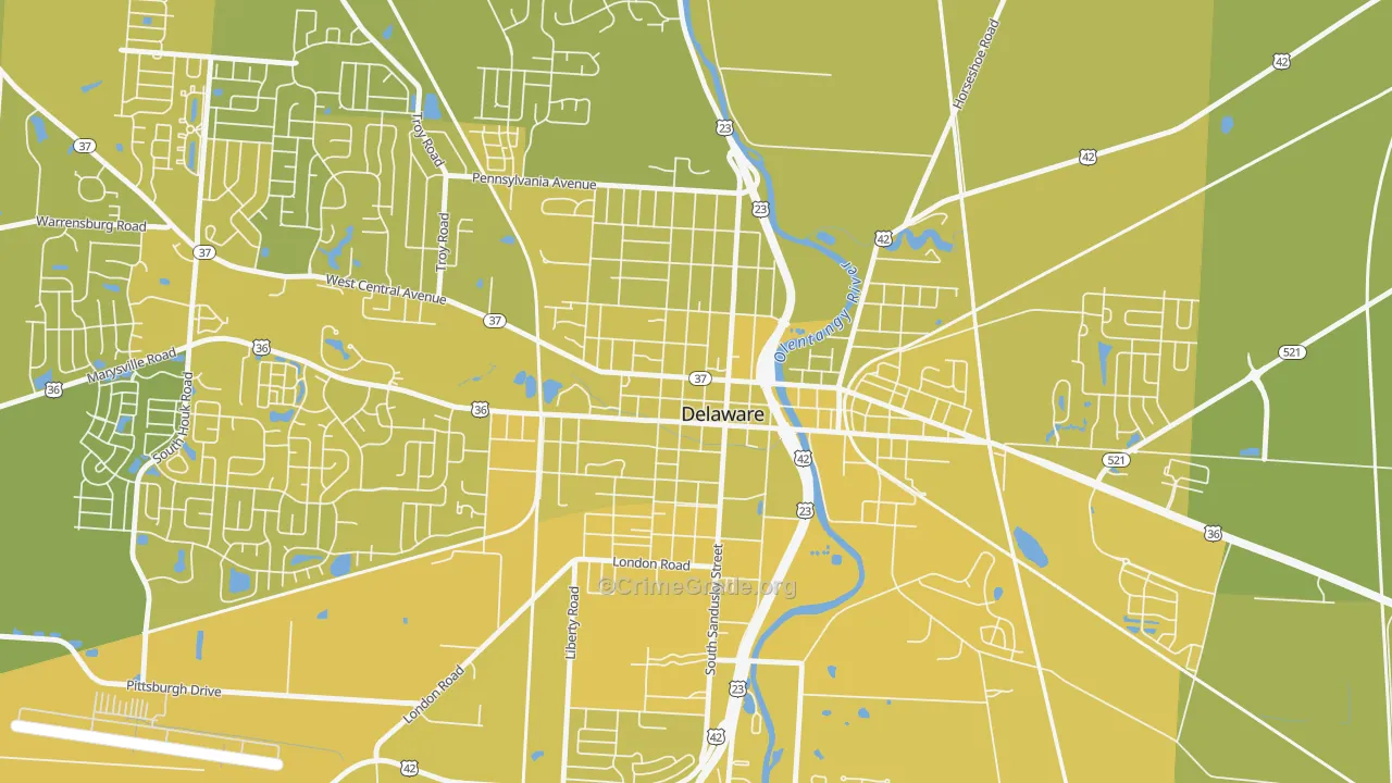 Sandusky Street Historic District, Delaware, OH Map of Vehicle Theft Rates