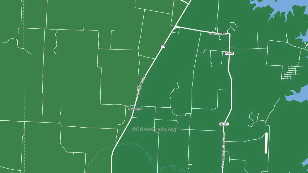Sandusky, TX Map of Vehicle Theft Rates