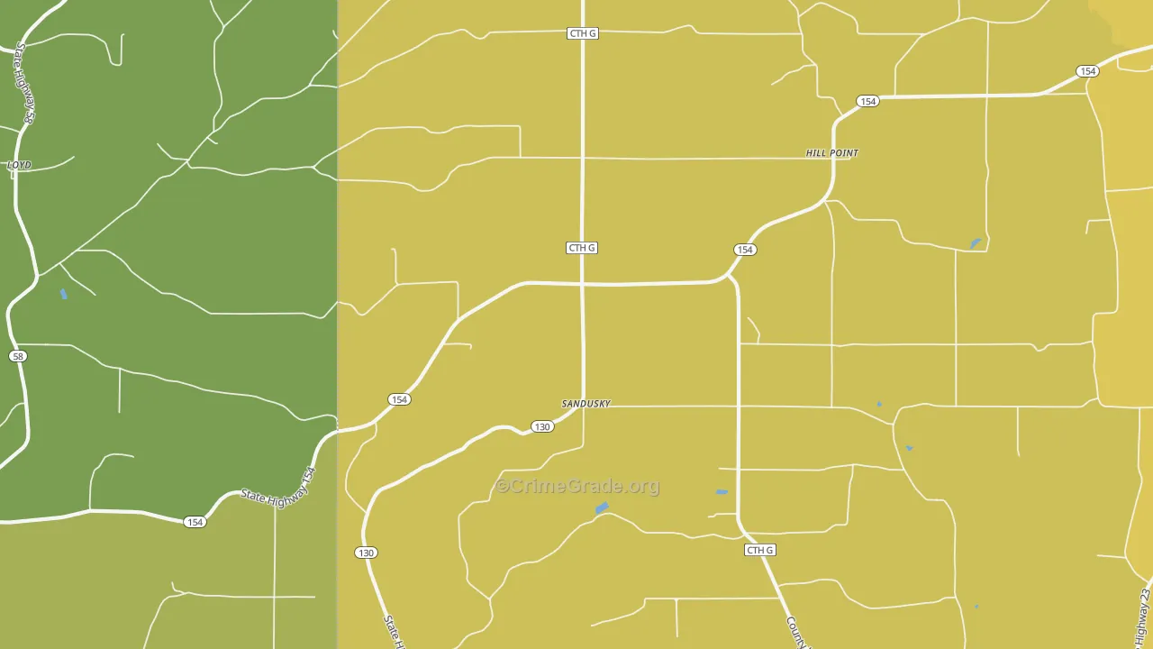 Sandusky, WI Map of Vehicle Theft Rates