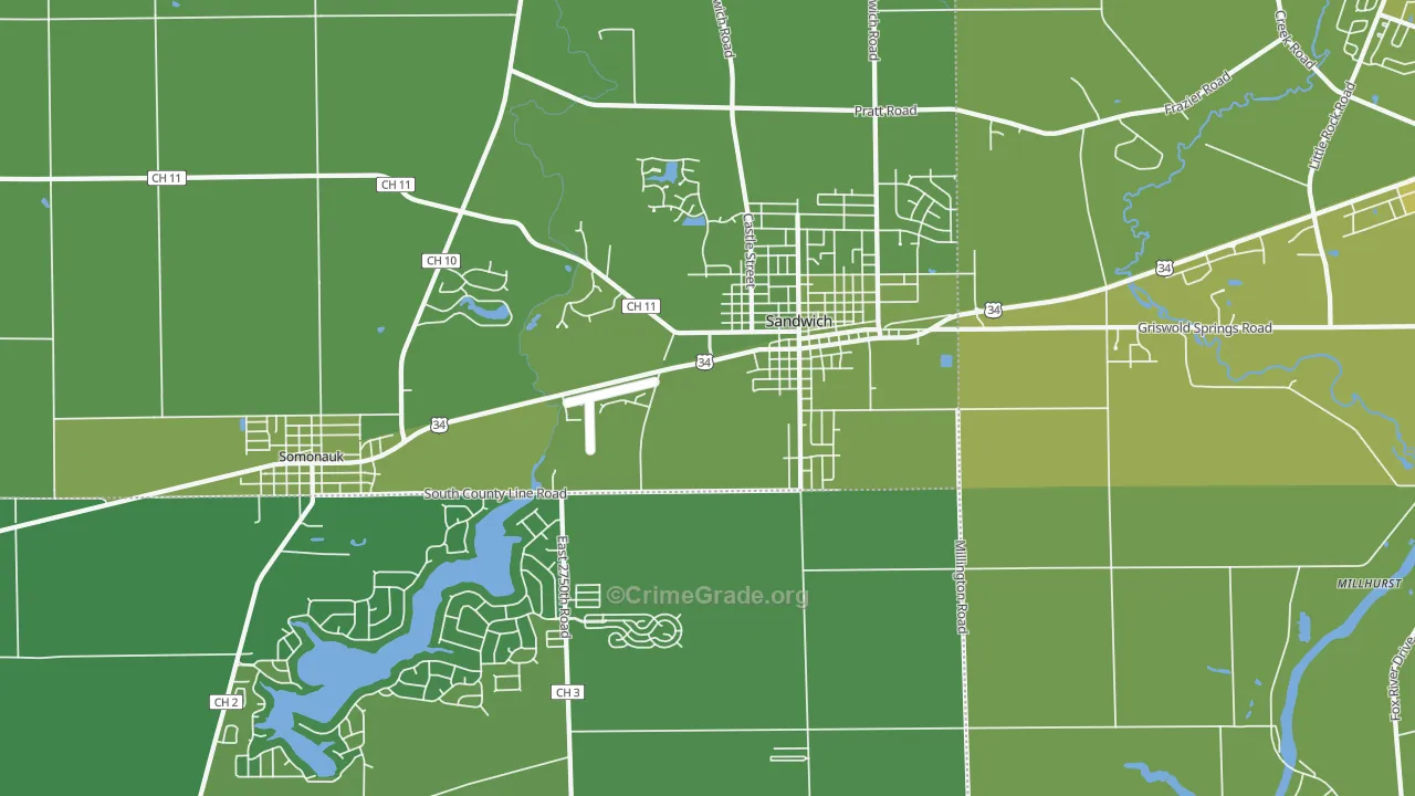 Sandwich, IL Map of Vehicle Theft Rates
