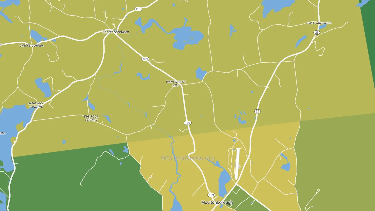 Sandwich, NH Map of Vehicle Theft Rates