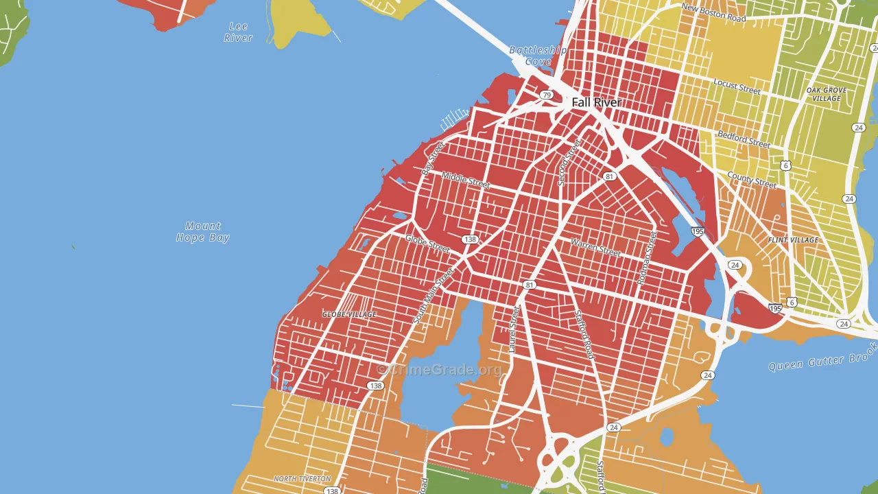 Sandy Beach, Fall River, MA Map of Vehicle Theft Rates