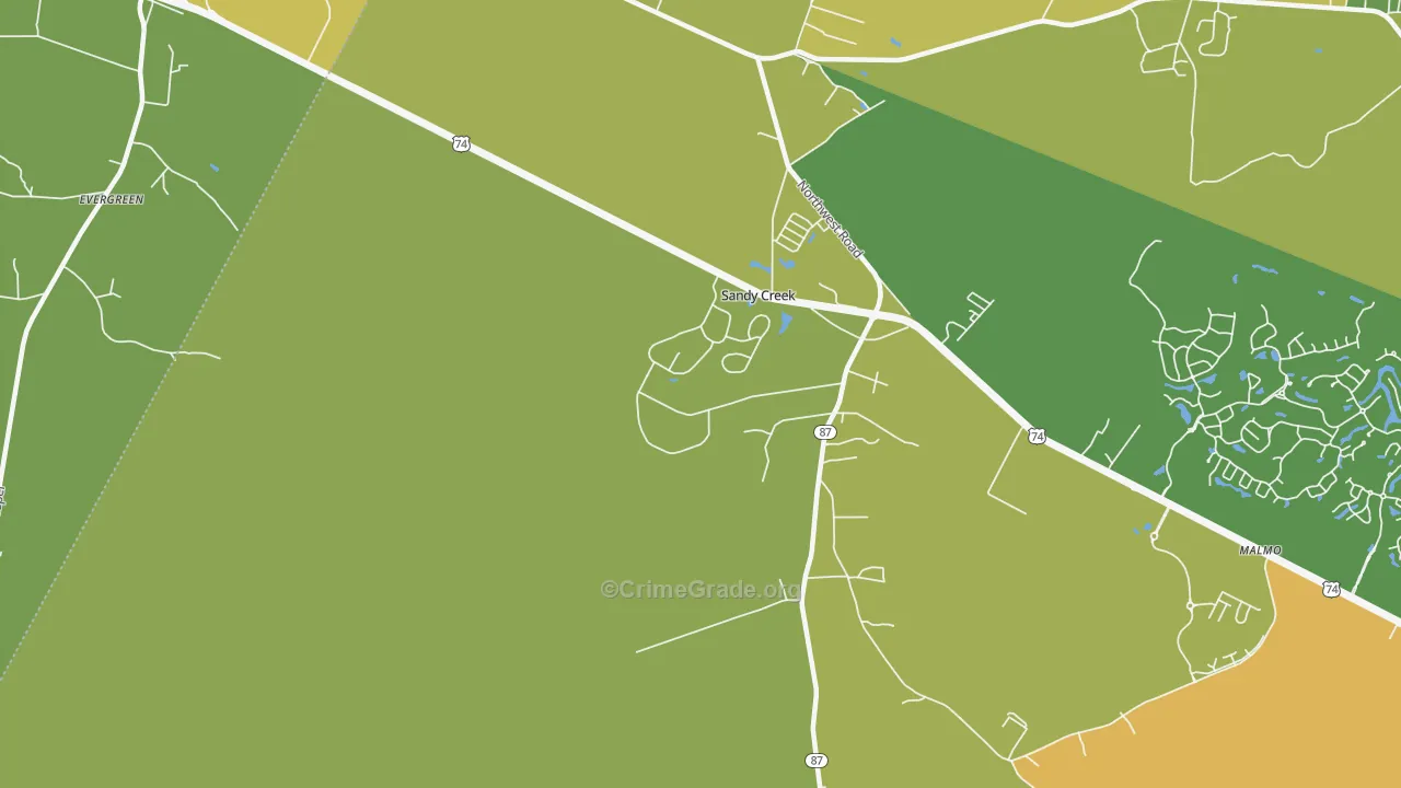 Sandy Creek, NC Map of Vehicle Theft Rates