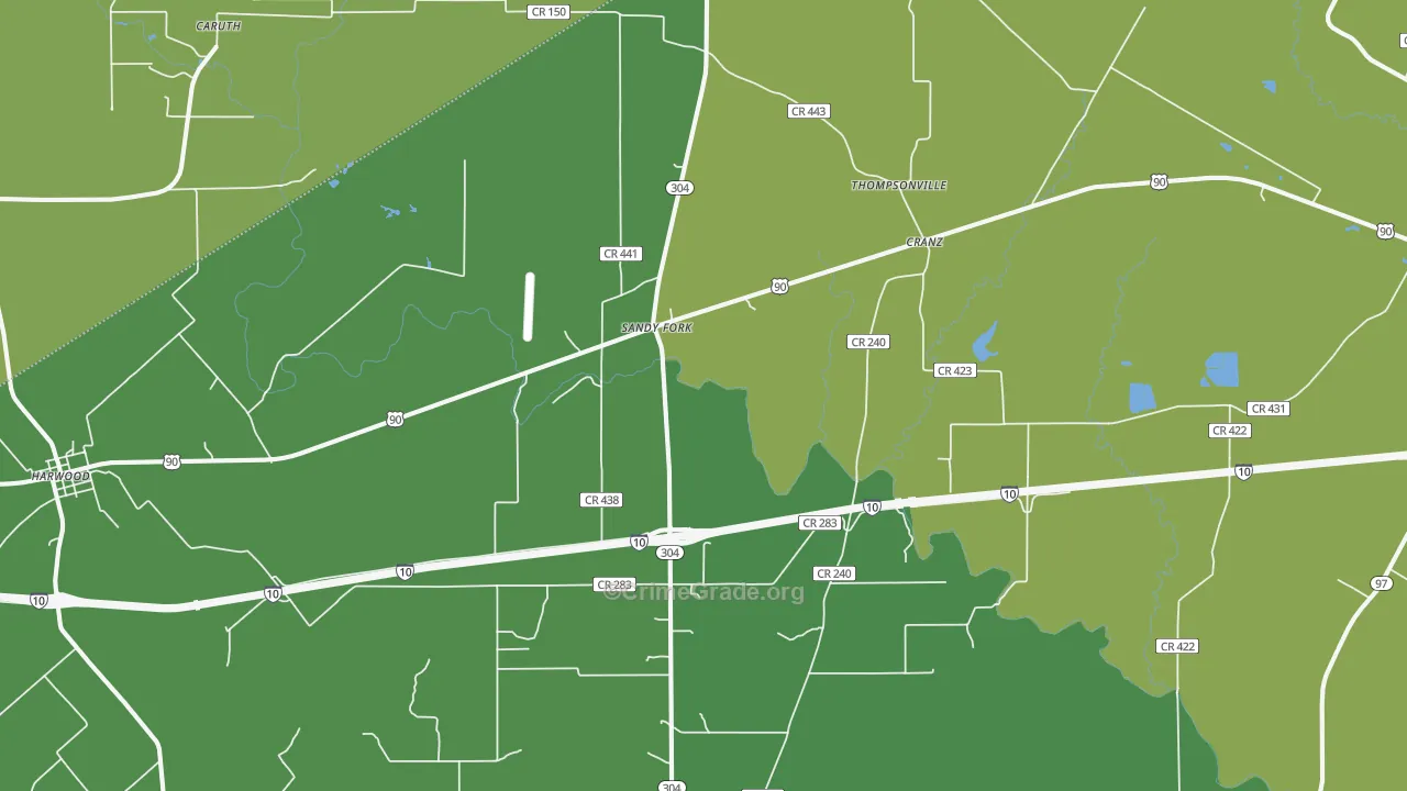 Sandy Fork, TX Map of Vehicle Theft Rates