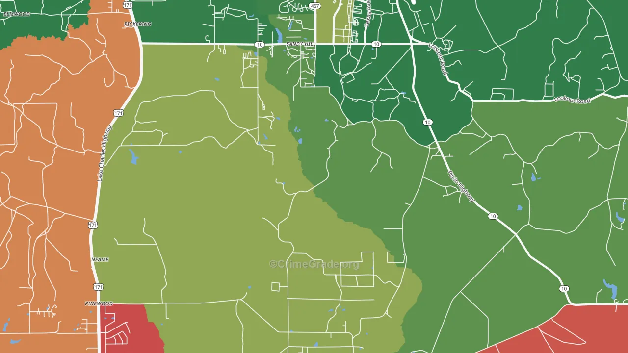 Sandy Hill, LA Map of Vehicle Theft Rates