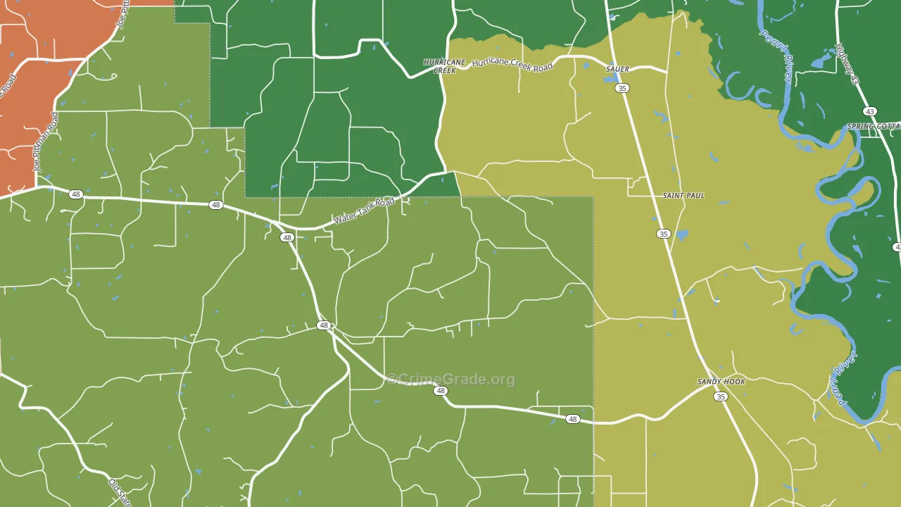 Sandy Hook, MS Map of Vehicle Theft Rates
