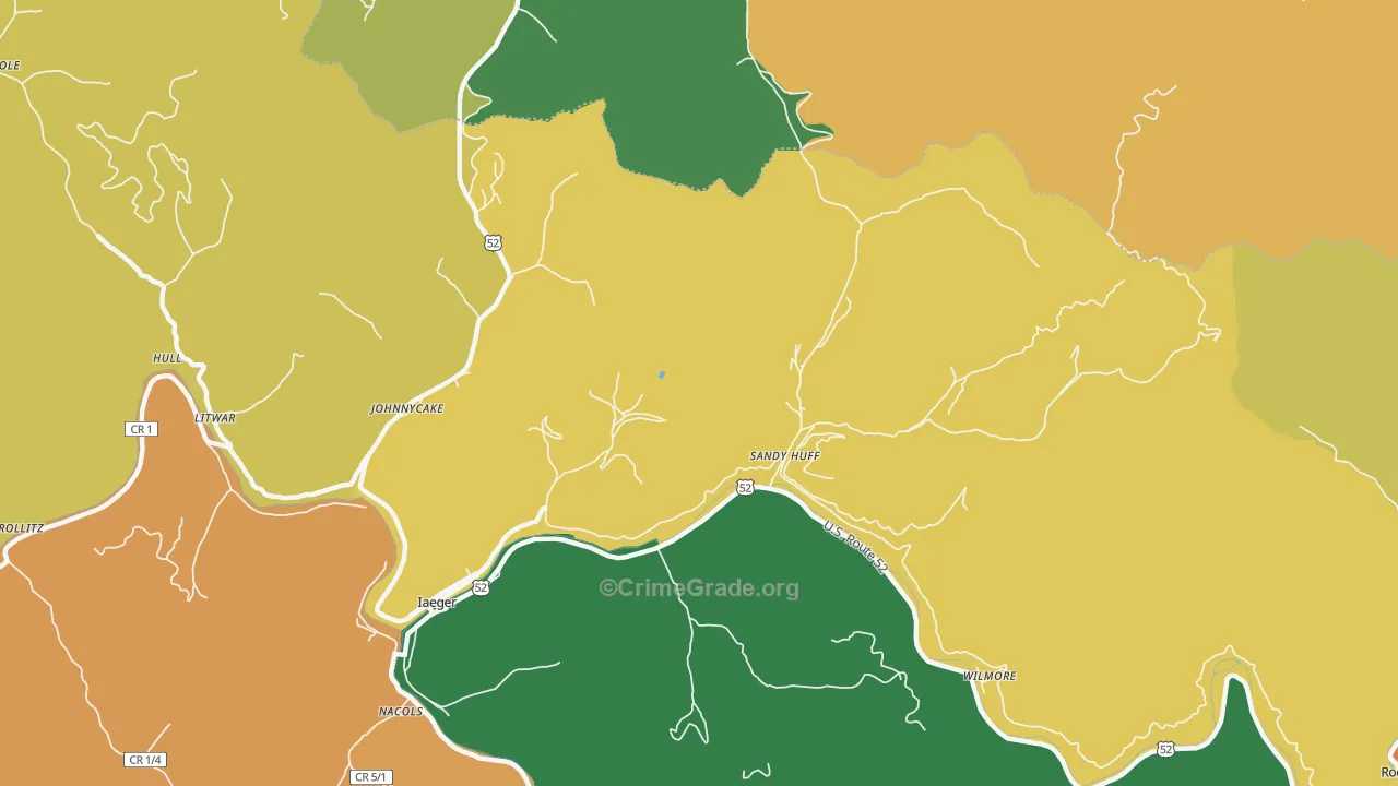 Sandy Huff, WV Map of Vehicle Theft Rates