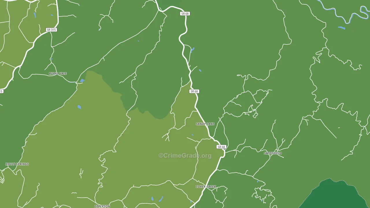 Sandy Lane, TN Map of Vehicle Theft Rates