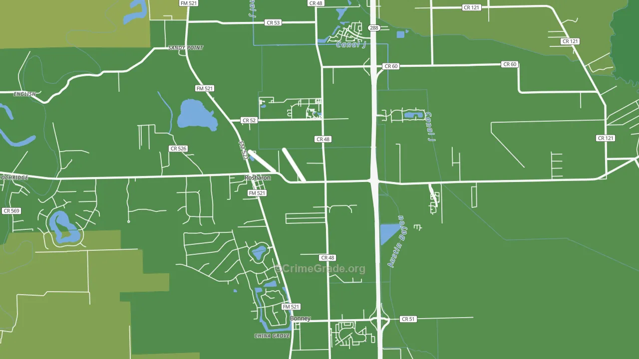 Sandy Point, TX Map of Vehicle Theft Rates