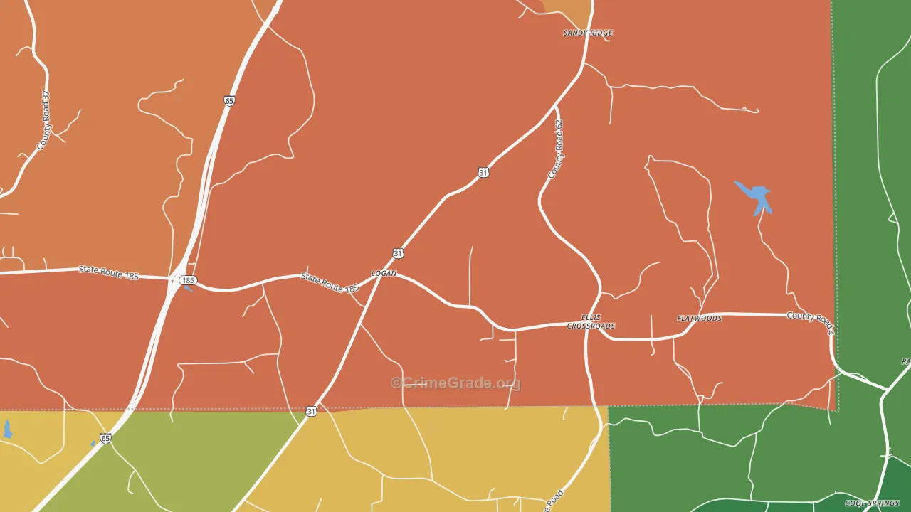 Sandy Ridge, AL Map of Vehicle Theft Rates