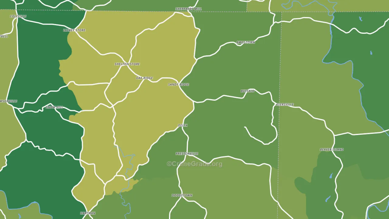 Sandy Ridge, NC Map of Vehicle Theft Rates