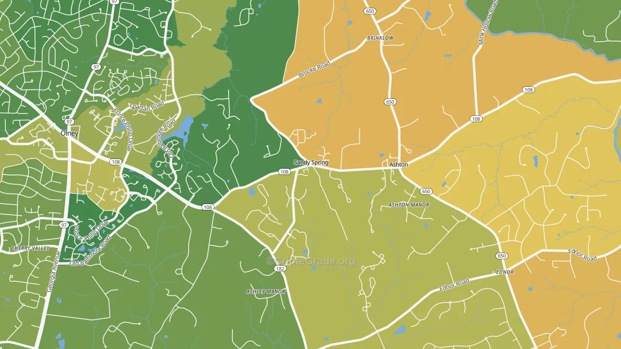 Sandy Spring, MD Map of Vehicle Theft Rates
