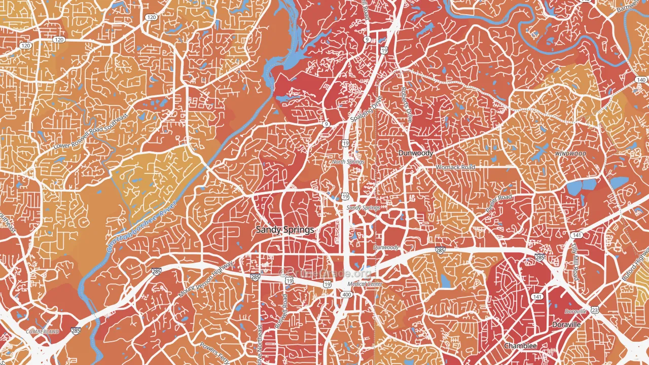 Sandy Springs, GA Map of Vehicle Theft Rates