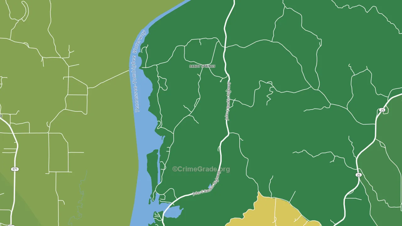 Sandy Springs, MS Map of Vehicle Theft Rates